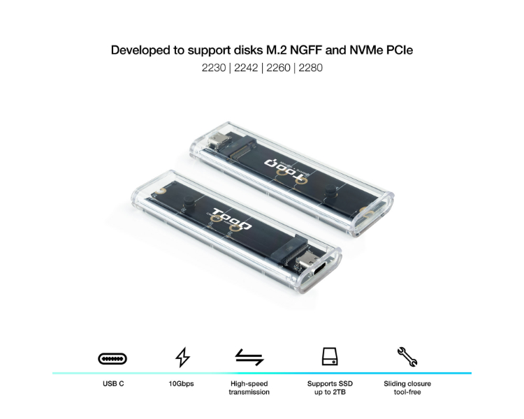 CAJA EXTERNA SSD M.2 NGFF/NVMe TRANSPARENTE RGB TOOQ