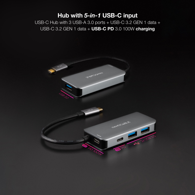 HUB USB-C 5 PUERTOS USB 3.2 15 CM NANOCABLE