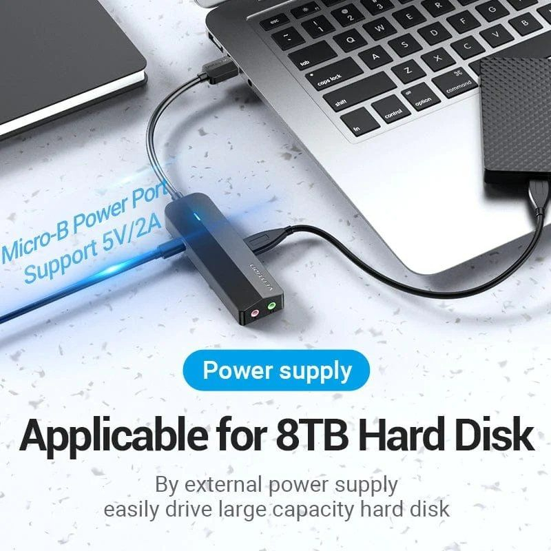 HUB 4 PUERTOS USB 3.0 3xUSB 1xMICRO USB PD GRIS VENTION