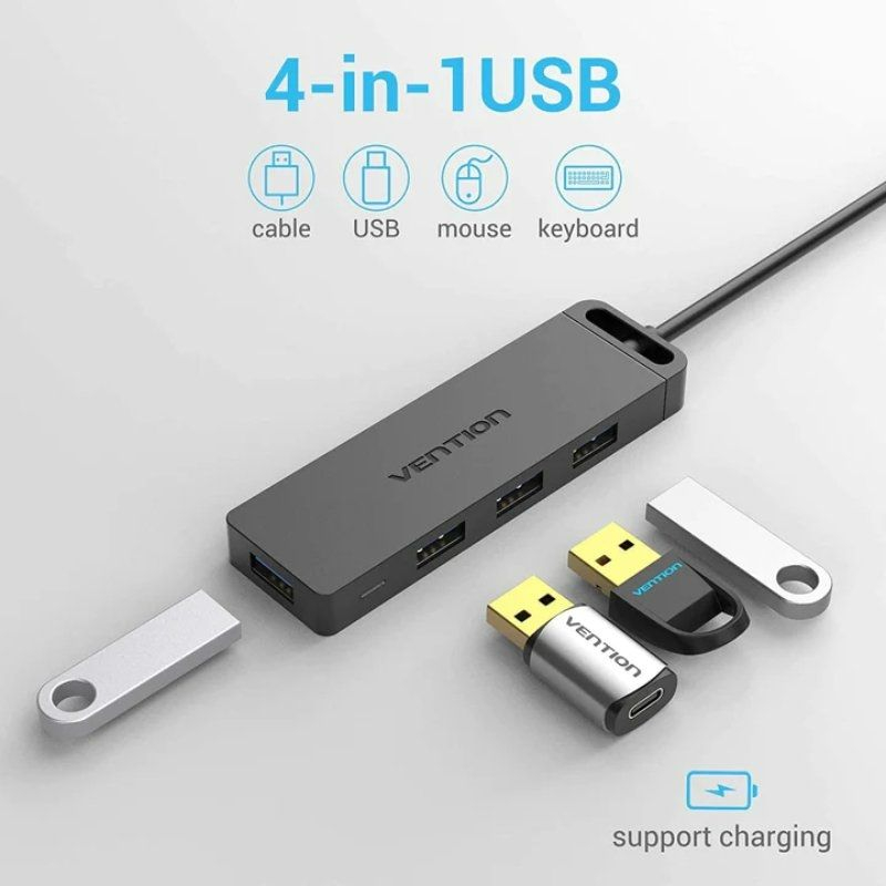 HUB 4 PUERTOS USB 3.0 4xUSB MICRO USB PD GRIS VENTION