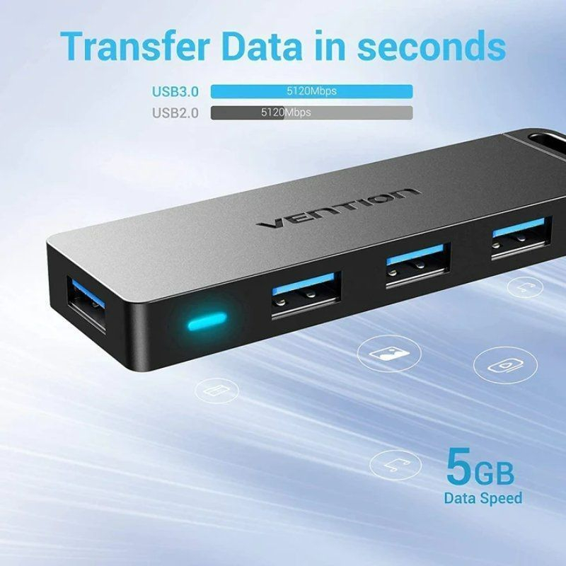 HUB 4 PUERTOS USB 3.0 4xUSB MICRO USB PD GRIS VENTION