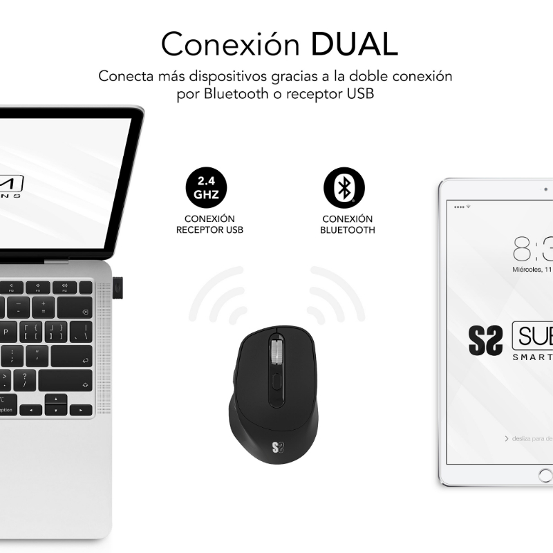 RATON OPTICO DUAL COMFORT ERGO DUAL BATERIA NEGRO SUBBLIM