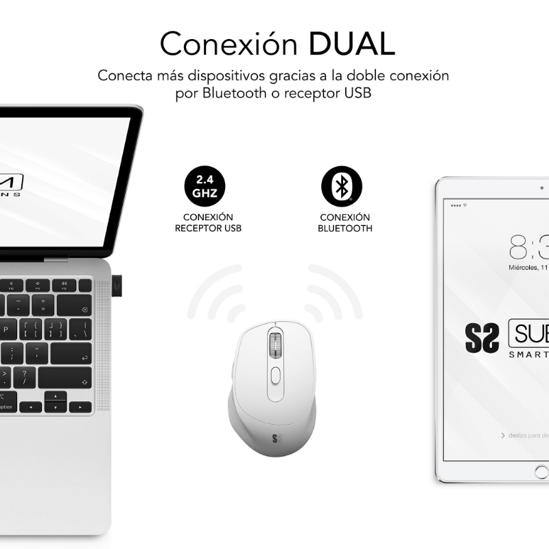 RATON OPTICO DUAL COMFORT ERGO DUAL BATERIA BLANCO SUBBLIM
