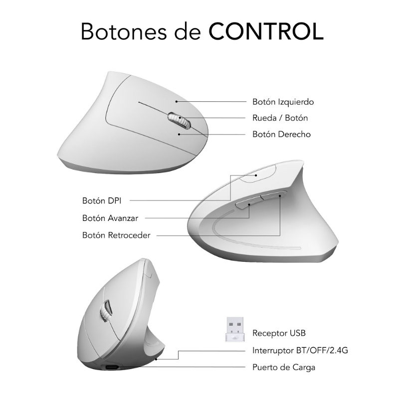 RATON OPTICO DUAL GLIDE VERTICAL ERGO DUAL BATERIA BLANCO SUBBLIM