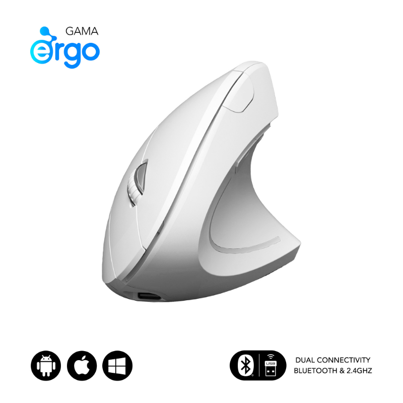RATON OPTICO DUAL GLIDE VERTICAL ERGO DUAL BATERIA BLANCO SUBBLIM