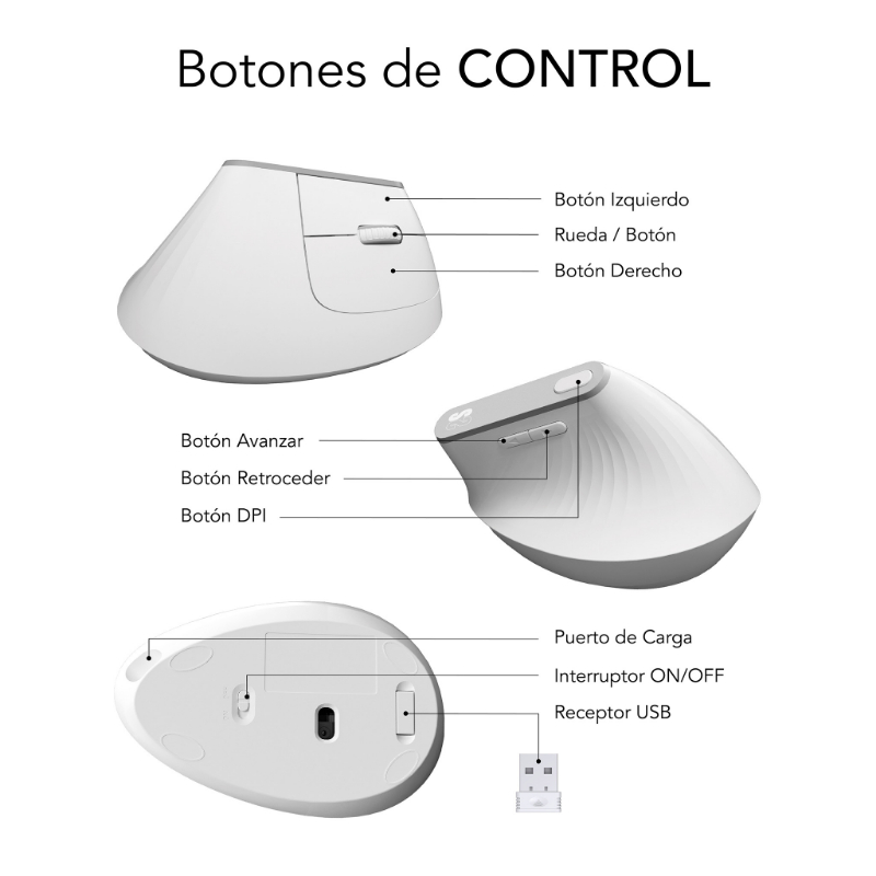RATON OPTICO DUAL NATURE VERTICAL ERGO DUAL BATERIA BLANCO SUBBLIM