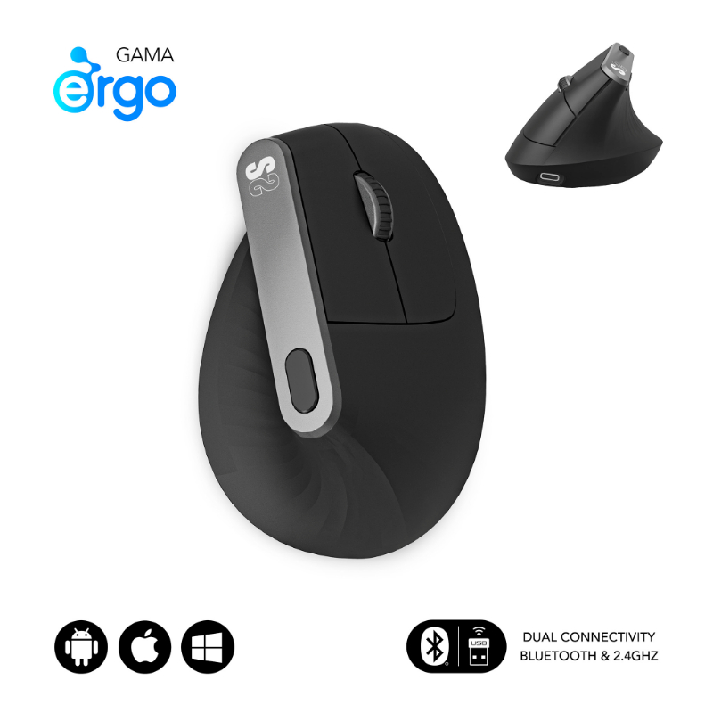 RATON OPTICO DUAL NATURE VERTICAL ERGO DUAL BATERIA NEGRO SUBBLIM