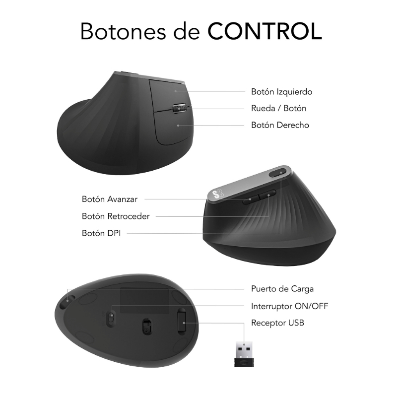 RATON OPTICO DUAL NATURE VERTICAL ERGO DUAL BATERIA NEGRO SUBBLIM