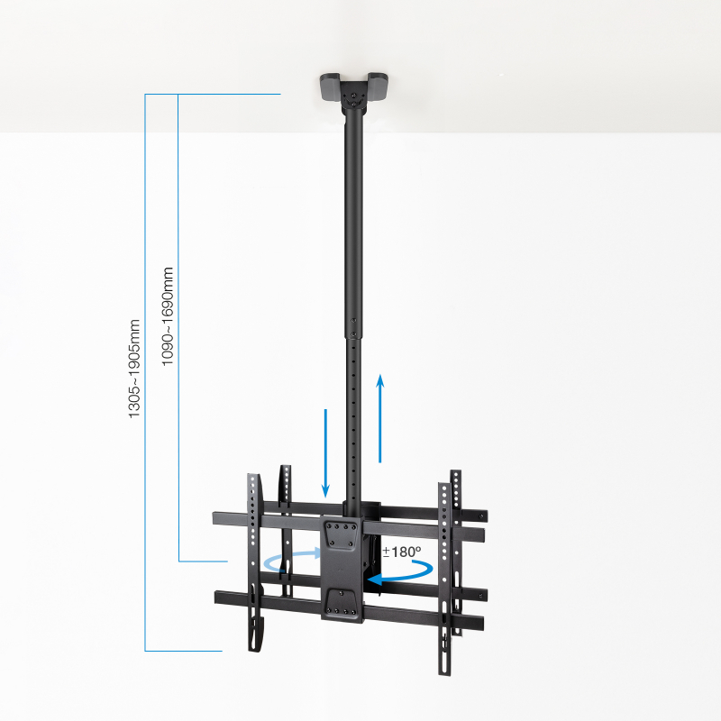 SOPORTE TECHO 2 PANTALLAS 43"-86" GIRO/INCLINABLE XL NEGRO TOOQ