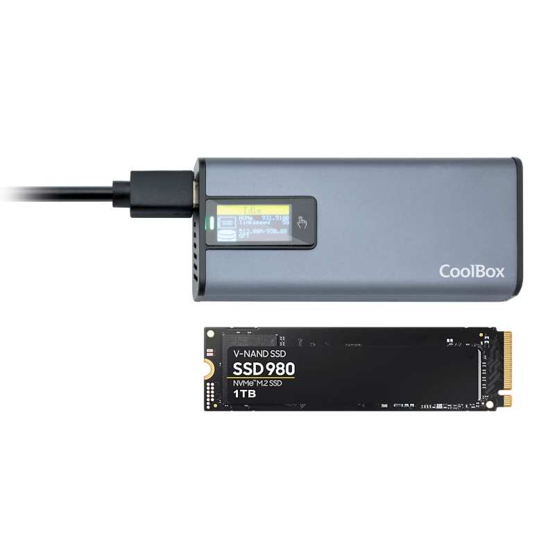 CAJA EXTERNA SSD M.2 NVMe PS32 CON PANTALLA LCD GRIS COOLBOX